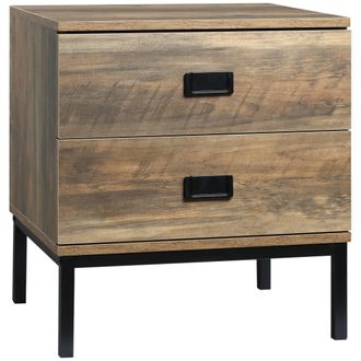 HOMCOM Retro Bedside Table Metal Frame Bedroom Side Table w/ 2 Drawers Coffee | TJ Hughes