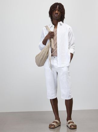 Point Zero Mens Adjustable-waist cotton and linen Bermuda Shorts