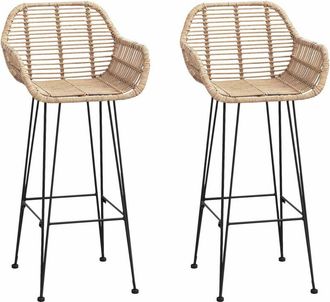 vidaXL Silla De Bar 2 Pcs Natural 55 X 52 X 105 Cm Ratan E Hierro Vidaxl