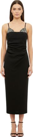 Pinko Black Embellished Sweet Heart Neck Dress