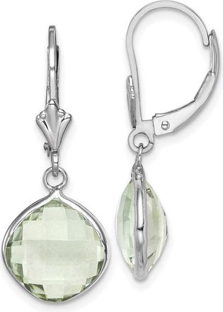 Diamond2Deal Sterling Silver Rhodium-plated Green Quartz Dangle Lever Back Earrings