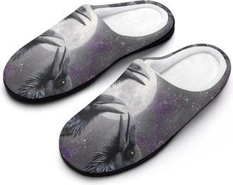 Generic Three Ravens Moon Funny Mens Cotton Slippers Soft Non-Slip Rubber Sole House Slipper Indoor Outdoor