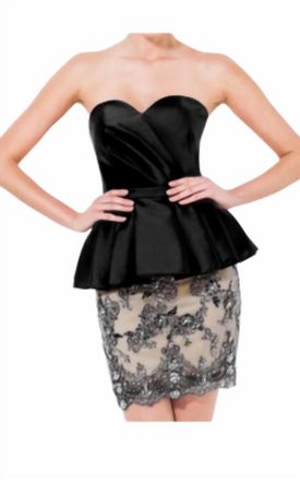 Terani Couture Peplum Cocktail Dress In Black/nude