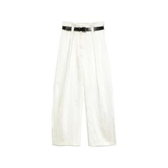 Sportmax Sportmax, Wide Trousers, female, White, Size: 2XS Belted Textured Wide Leg Pleated Front Pants