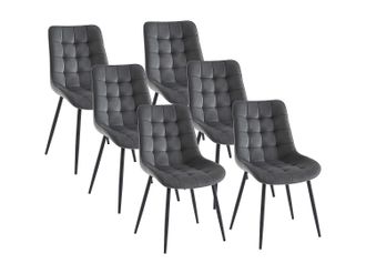 Vente-Unique Lote de 6 sillas tapizadas - Terciopelo y metal negro - Gris - OLLUA