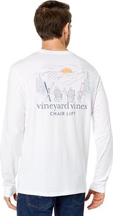 Vineyard Vines Chair Lift Long Sleeve Pocket T-Shirts Mens Clothing White Cap : XL, Cotton