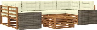 vidaXL Conjunto De Sof&aacute;s De Exterior 7 Uds. Natural Y Crema Poli&eacute;ster Vidaxl