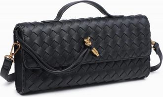 Urban Expression Womens Top Handle Woven East West Clutch Crossbody Bag In Black