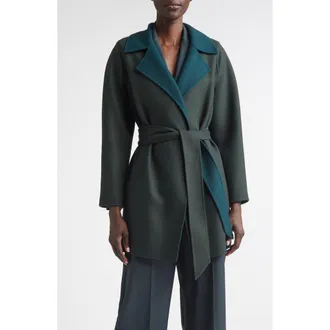 St. John Wool & Cashmere Double Face Twill Coat in Olive/pine at Nordstrom, Size X-Large
