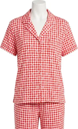 Z Supply Gingham Pajama Top In Kiss Me Red