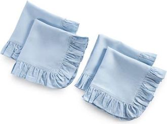 Solino Home Linen Dinner Napkins Set of 4, 20 x 20 Inch for Dining Table, Holiday and Everyday Table Decor - Gabrielle Ruffle in Sky Blue at