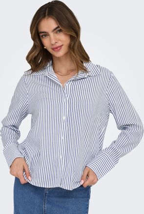 Only Hemdbluse ONLY ONLBERIT LIFE L/S SHIRT WVN, Damen, Gr. XS, blau (cloud dancer stripes:anni blau stripe), Web, Obermaterial: 100% Viskose, gestreift, r
