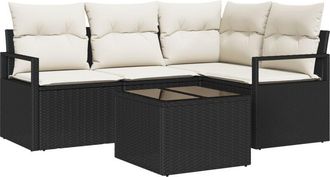 vidaXL Vidaxl - Garden Sofa Set with Cushion with Storage 5 pcs Brown, Cream