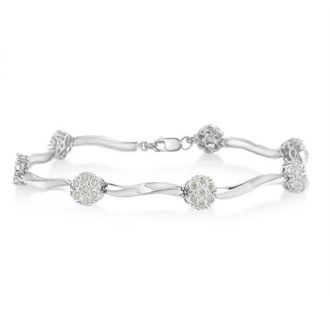 House of Brilliance Silver 1.0 Ctw Diamond Cluster Miracle-Set Station & Twisted Bar Tennis Bracelet in White at Nordstrom