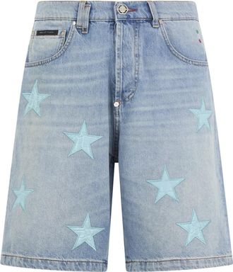 Philipp Plein Denim Shorts Cocco Stars - Heren - Denim shorts - Blauw - W29 - Denim - Korte Broeken