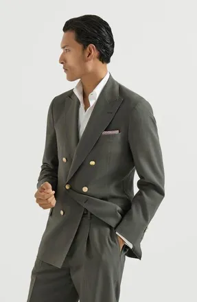 Brunello Cucinelli Virgin wool canvas one-and-a-half breasted deconstructed blazer with metal buttons in Forest Green at Nordstrom, Size 50