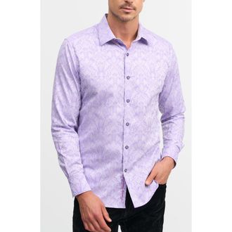 Robert Graham Highland Classic Fit Stretch Cotton Button-Up Shirt in Lilac at Nordstrom, Size Xxx-Large