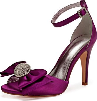 Generic Wedding Shoes Womens High Heels Satin Bridal Shoes Open Toe Stiletto Sandals Ankle Strap Prom Party Dress High Heel 10.5Cm,Purple,7 UK