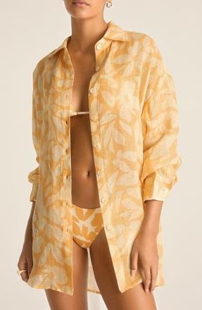 Vitamin A Playa Oversize Linen Cover-Up Shirt in Creamsicle at Nordstrom Rack, Size Medium