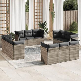 vidaXL Set De Sof&aacute;s De Jard&iacute;n 12 Pzas Y Cojines Rat&aacute;n Sint&eacute;tico Gris Vidaxl
