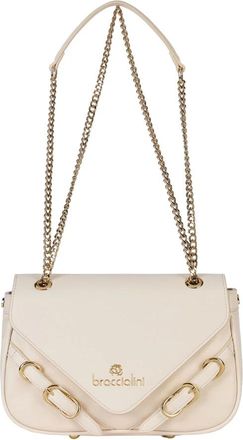 Braccialini Schoudertas met Ketting en Gouden Details - Dames - Schoudertassen - Beige - ONE Size - Leer - Tassen