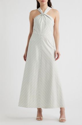Parker Knot Halter Stripe Midi Dress in New Ivory at Nordstrom, Size 12