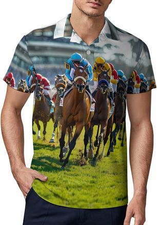 Generic Horse Racing Sports Mens Polo Shirt Casual Short Sleeve T-Shirt Sports Tees Tops 3XL