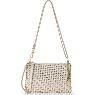 The Sak Vita Hand Woven Leather Crossbody Wristlet in Stone Metallic Woven at Nordstrom