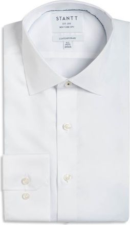 Stantt Contemporary Fit Wrinkle Resistant Cotton Twill Dress Shirt in White at Nordstrom, Size 16 - 32