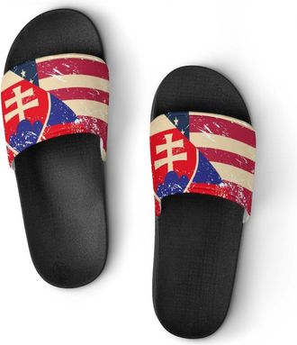 Generic U.S. And Slovenia Vintage Flag Unisex Beach Slippers & Pool Slides Anti-Slip House Shoes for Home Outdoor