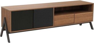 Hhg [NUNCA USADO] Mueble para TV HHG-054, mueble bajo para TV con 2 cajones, puertas y compartimentos de almacenamiento, MDF, metal, melamina, 48 x 155 x