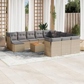vidaXL Set Sof&aacute;s De Jard&iacute;n Con Cojines 13 Pzas Rat&aacute;n Sint&eacute;tico Beige Vidaxl