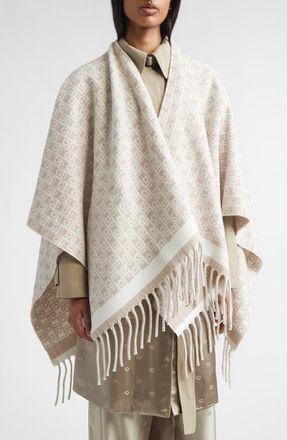 Ferragamo Gancini Monogram Wool Fringe Cape in Mascarpone at Nordstrom