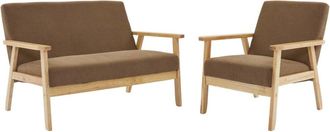 Sweeek Sof&aacute; de 2 plazas y sill&oacute;n de pana con patas de madera, pardo
