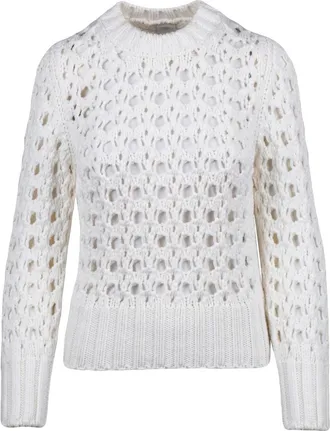 Eleventy White Wool Short Openwork Sweater