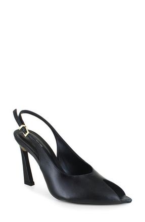 Kenneth Cole Priya Slingback Peep Toe Pump in Black Leather at Nordstrom, Size 6.5