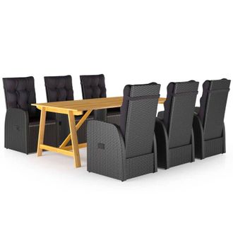 vidaXL 7 Pcs Cena De Jard&iacute;n Negro