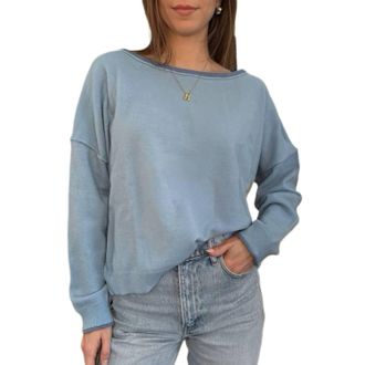 Wishlist Brushed Contrast Boat Neck Sweater In Blue