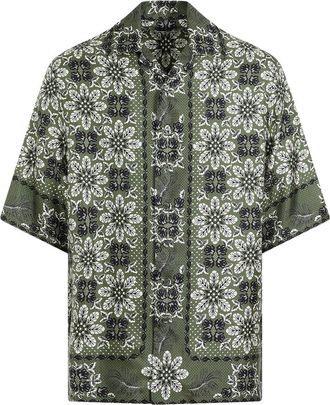 Etro Green Printed Silk Boxy Shirt-Uomo