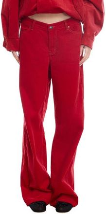 Lioness Rebels Low Rise Wide Leg Corduroy Pants in Crimson at Nordstrom, Size X-Small
