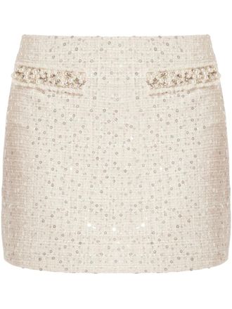 LoveShackFancy faux-pearl embellished mini skirt - Neutrals