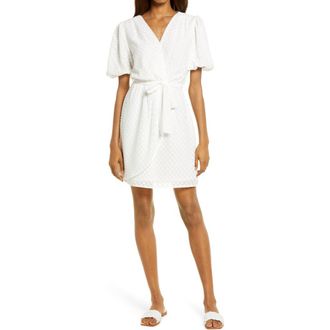 Fraiche by J Dot Jacquard Faux Wrap Dress in White at Nordstrom, Size Large