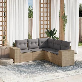 vidaXL Vidaxl - Juego De Sof&aacute;s Jard&iacute;n Con Cojines 5 Pzas Rat&aacute;n Sint&eacute;tico Beige
