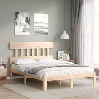 Berkfield Home Bed Frame with Headboard 140x190 cm Solid Wood in Brown