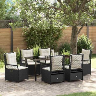 vidaXL Conjunto De Comedor De Jard&iacute;n 7 Pcs Negro Rat&aacute;n Sint&eacute;tico Vidaxl