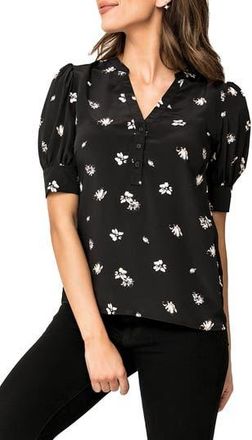 Gibsonlook Floral Print Woven Henley Blouse in Blk Flrl at Nordstrom Rack, Size Xx-Small