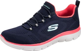 Skechers Womens Sneaker, Navy Mesh Neon Pink Trim, 5 UK