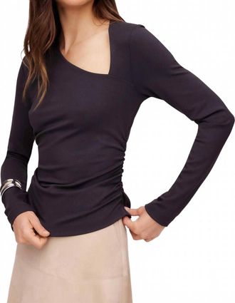 Fifteen Twenty Shay Asymmetric Shirred Long Sleeve Top In Granite