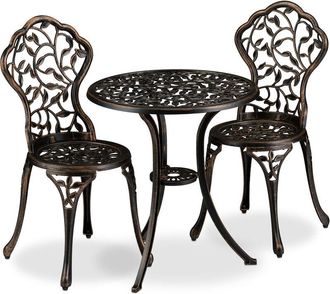 Relaxdays Relaxdays - garden furniture set, table and chairs, set of 3, ornate design, aluminium, dining table, bronze