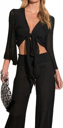 Elan Tie Front Top With Crochet Detail In Black